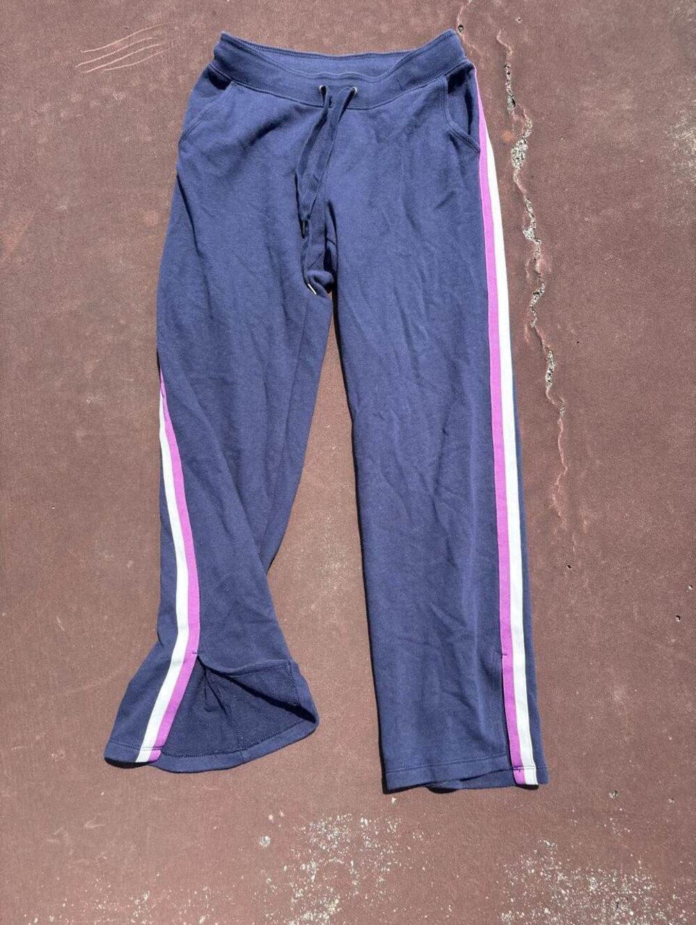 Y2K Aeropostale Navy Blue Sweatpants with Pink & White Stripes Down the Sides